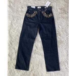 NWT Frame Atelier of Denim The Beaded Hang Embellished Bling Black Jeans 25